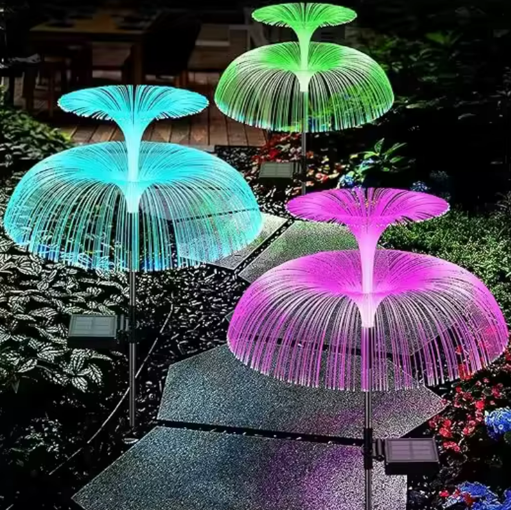 Solar Garden Lights LED 7Color Changing Stake Jellyfish Light Outdoor 2pcs